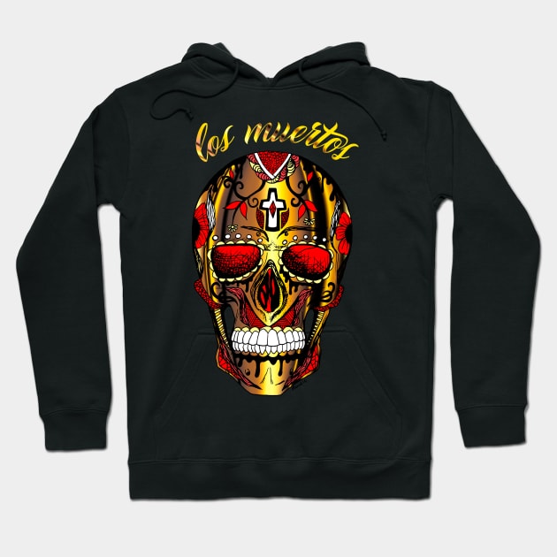 Los Muertos Day of The Dead Skull - Gold and Red Edition Hoodie by kenallouis